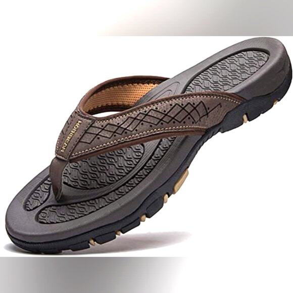 Mens's Brown Flip Flops Sandals Brown Casual Durable Comfort 285 Size 12 New - Picture 1 of 1